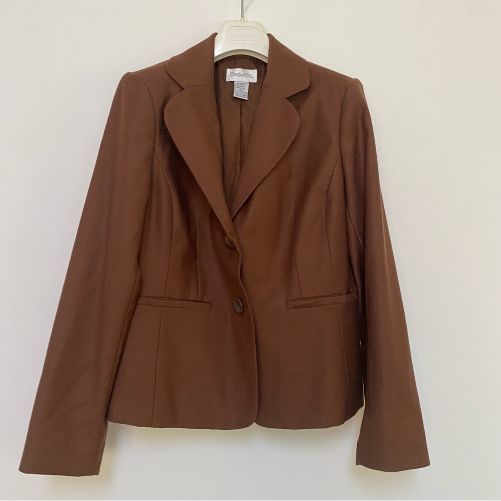 Chadwicks Wool Vintage Blazer Size 12 Caramel Brown